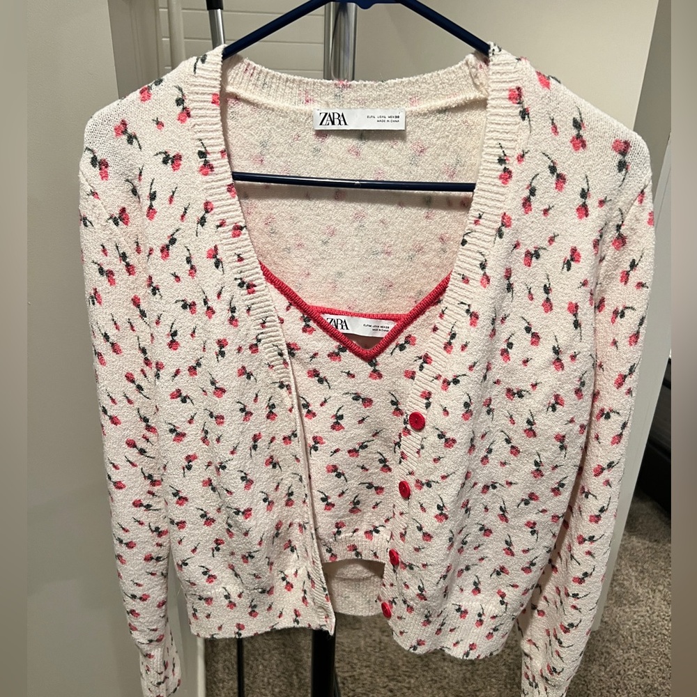 Zara floral jacquard knit sweater and tank top set